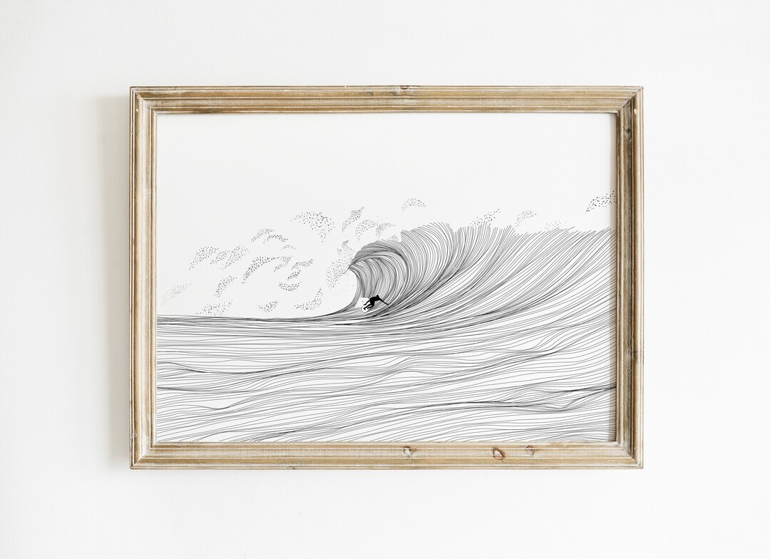 Minimalist Surf Line Art Print Ocean Themed Room Neutral Line Art Printable Wave Print Living