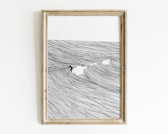 Minimalist Surf Line Art Print Surf Decor Livingroom Wall Art Boho Surf Printable Boys Bedroom Printable Artwork Wave Line Art Minimalist