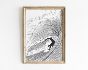 Minimalist Surf Line Art Print Surf Nursery Decor Livingroom Wall Art Boho Surf Printable Minimalist Poster Artwork Wave Line Art