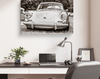Auto Decor, Porsche 356B, Classic Sports Car, Fine Art Photography, Wall Art on Canvas or Metal, Black and White Digital Print