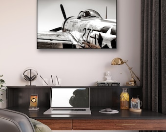 Aviation Decor, P-47 Thunderbolt WWII Fighter Aircraft, Warbird, Black and White, Wall Art, Fine Art Photography, Digital Print
