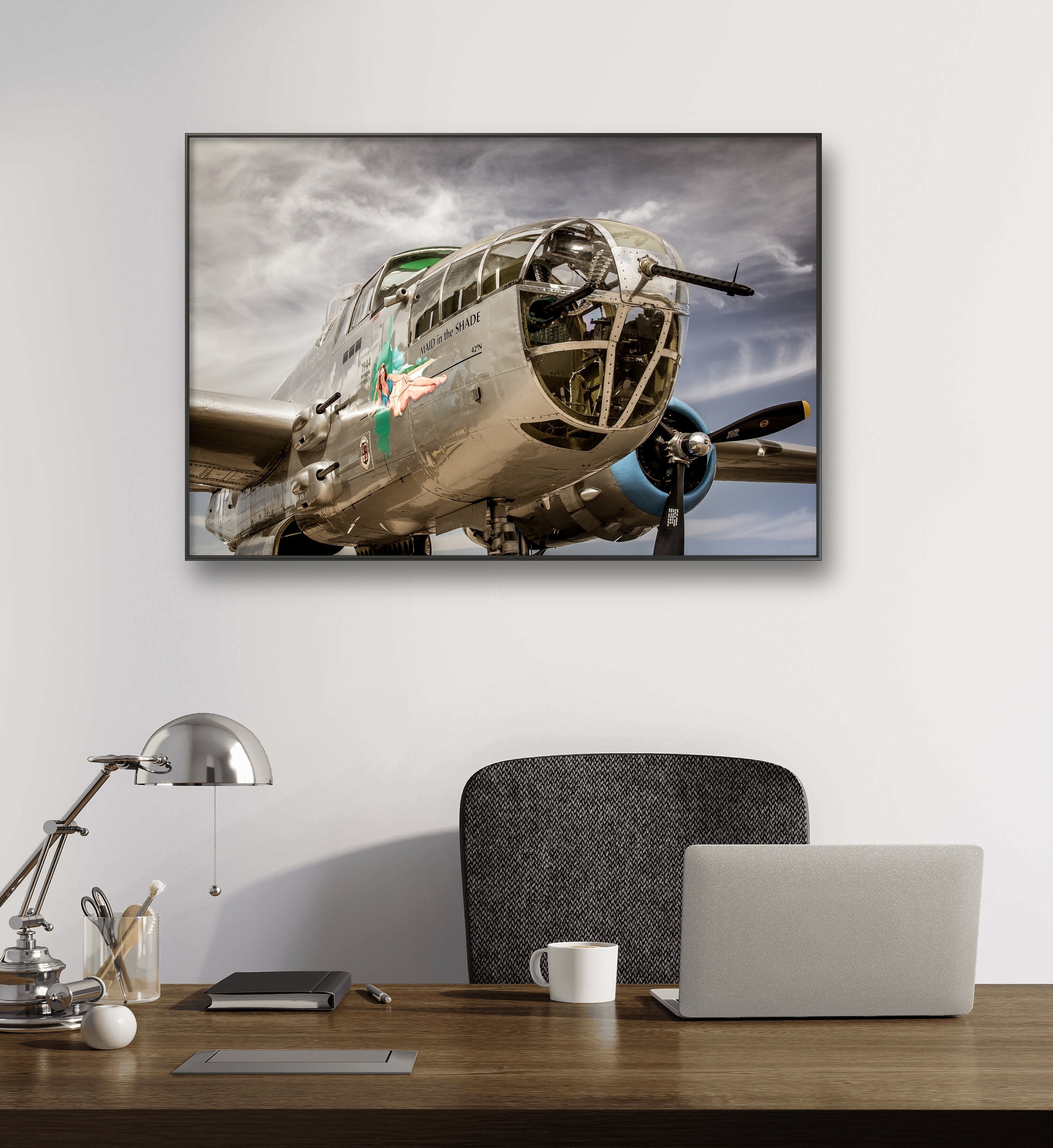 Wall Art, Aviation Print of WWII Vintage B-25 Mitchell Bomber
