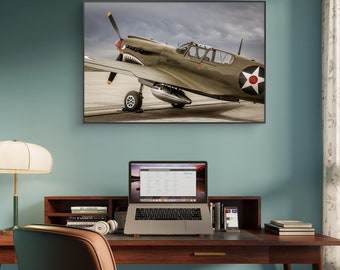 Aviation Decor, P-40 Flying Tiger, WWII Fighter Aircraft, Warbird, Wall Art, Fine Art Photography, Color Digital Print