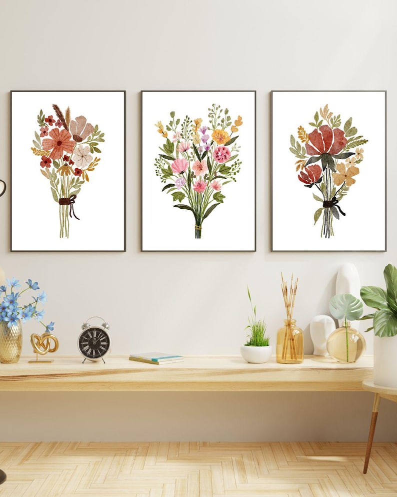 Set of 3 Printable Watercolor Floral Living Room Posters | 18x24 Wall ...