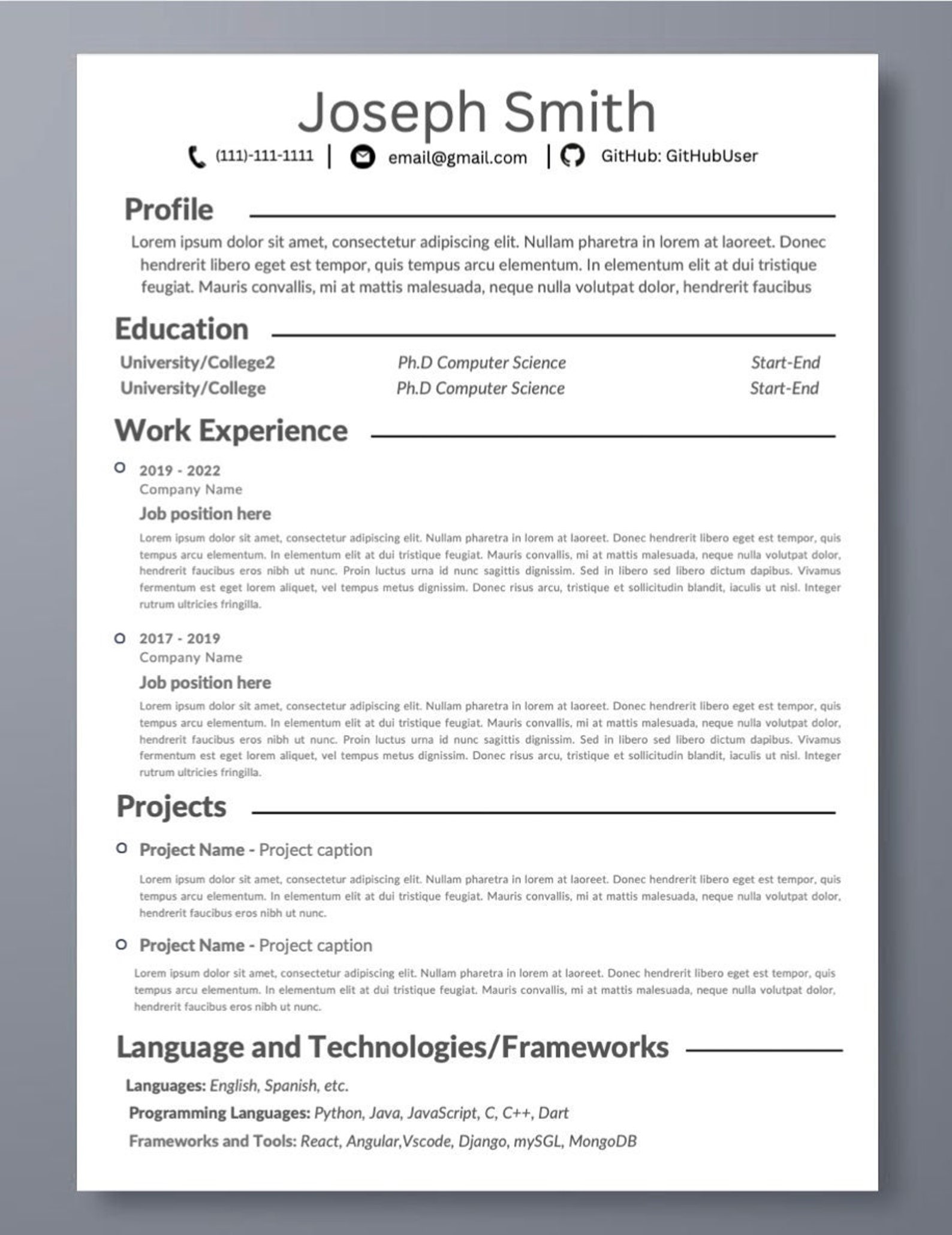 resume template for senior software engineer