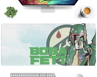 Boba Fett Mouse Pad: Stitched Edges, Star Wars Desk Mat  23.6" x 13.8"