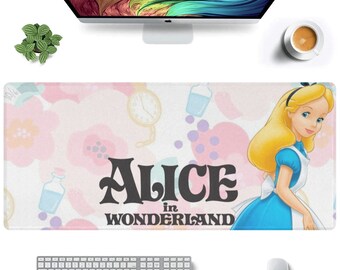 Alice in Wonderland Mouse Pad, Stitched Edges, Custom 35” x 16 inch