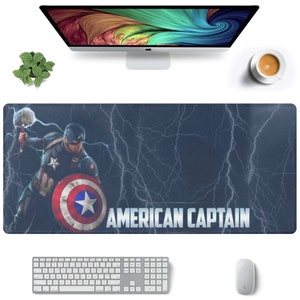 Captain America Custom Rectangle Mouse pad with Stitched Edges 35” x 16” Suitable for Gamers, Content Creators, and Others