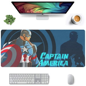 Captain America Custom Rectangle Mouse pad with Stitched Edges 35” x 16” Suitable for Gamers, Content Creators, and Others
