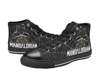 Mandalorian Star Wars High Top Canvas Sneakers, Custom Shoes