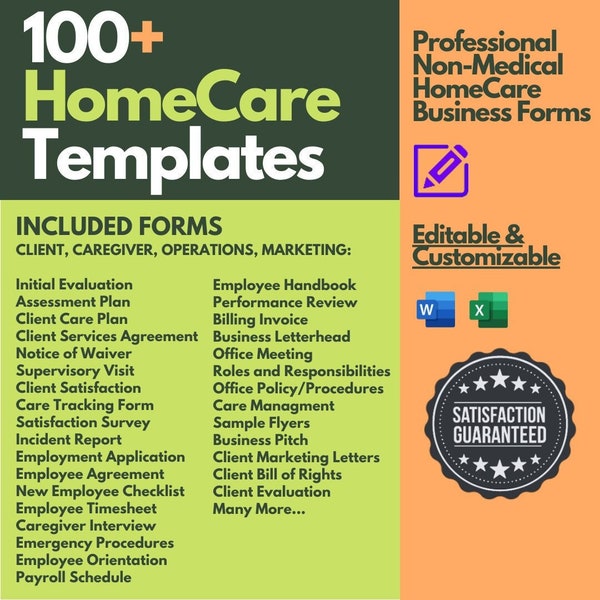 Home Care Business Templates, 100+ Editable Templates, Professional Client/Caregiver/Operations/Marketing Forms