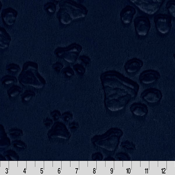 Luxe Cuddle Paws Navy - By the Yard, Shannon Fabrics Minky - Navy Paw Fabric - Blue Dog Fabric for Crafts
