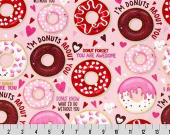 Love Donuts Digital Cuddle - By the Yard -  Shannon Fabrics Minky - Valentine's Day Fabric - Heart Doughnut Fabric for Crafts
