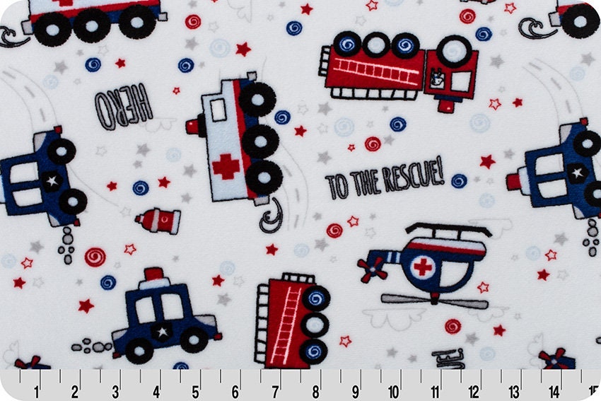 To The Rescue! Cuddle Scarlet - By the Yard -  Shannon Fabrics Minky - Firefighter - EMT - Rescue Fabric