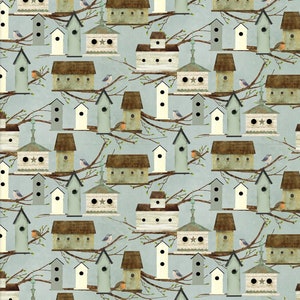Bird Houses - Touch of Spring by Beth Albert for 3 Wishes Fabric - 18745-BLU-CTN-D - 1 yard