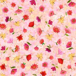 Spaced Floral Pink - Wild Beauty by Peggy Davis for QT Fabrics - 28505 P - 1 yard
