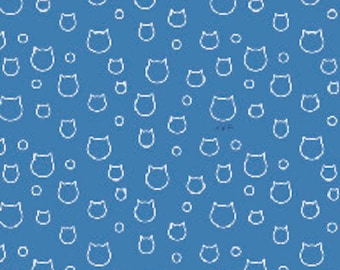 Cat in the Box Fabric Collection by QT Fabrics - 28580 B Blue - Cat Heads - 1 Yard