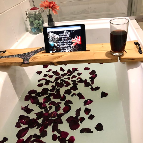 Bath Tray Caddy, Bathtub Storage, Luxury Wine Glass Holder And Device Stand