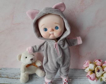 Velour jumpsuit "Funny Animals" for dolls 1/6 (10.23inches/26 cm)  qbaby / big fish body