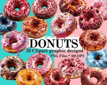 Donut clipart digital files | Dessert donuts digital PNG file downloads | For DIY stickers, gifts, crafts, scrapbooking, shirts, sweatshirts