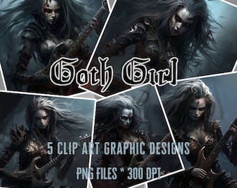 Goth girl heavy metal death metal metalcore emo metalheads black metal music lover woman playing guitar band clip art digital PNG files gift