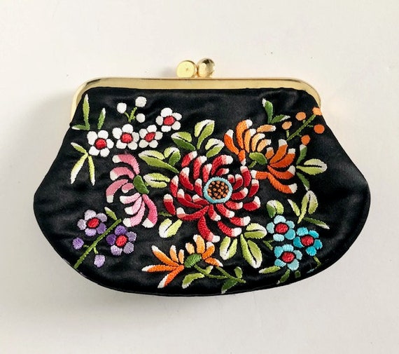 Black Embroidered Silk Coin Purse - image 2