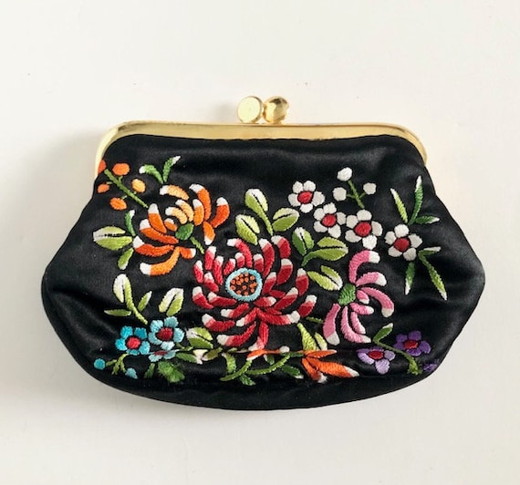 Black Embroidered Silk Coin Purse - image 1