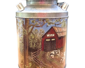 Vintage 1990s Silver Tree Bridge Dairy Farm Milk Jug Tin