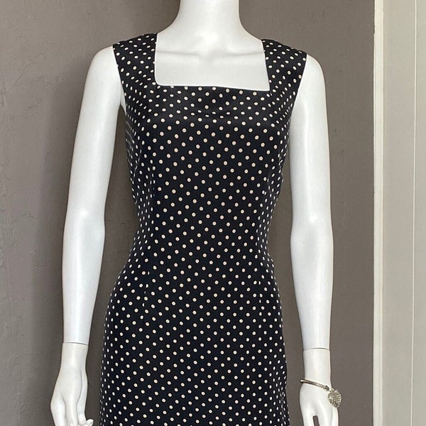 Y2K Vintage 100% Silk Polka Dot Dress from Finity size 8 Black + Tan