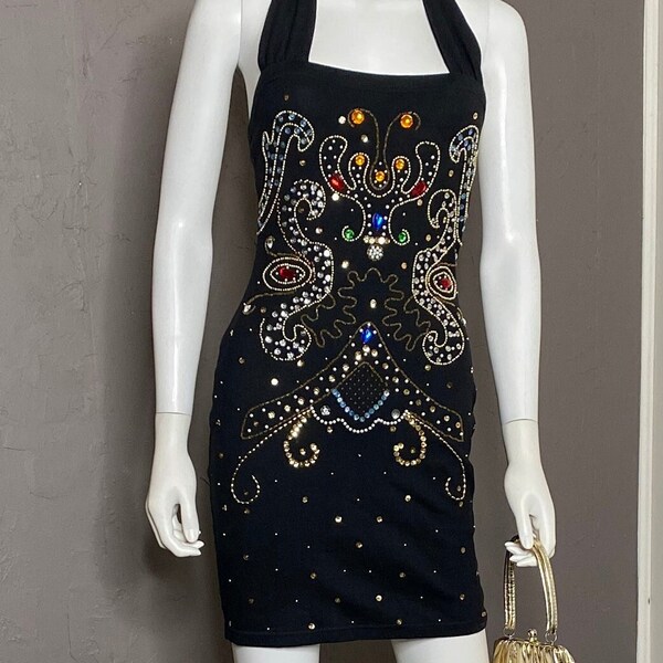 1990’s Bejeweled Body-Con Halter Dress from Contempo Casuals size S/M