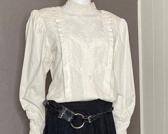 Blusa estilo victoriano vintage de los años 80 de Scott McClintock talla 14/Grande Gunne Sax Prairie