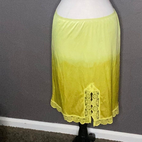 Hand Dyed Neon Yellow+ Chartreuse Slip Skirt size medium Chartreuse Ombre Slip Skirt with Lace trim size M/L