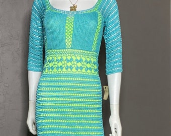 1990’s ABS Allen Schwartz Bohemian Blue Crochet Dress size Medium Deadstock New With Tags