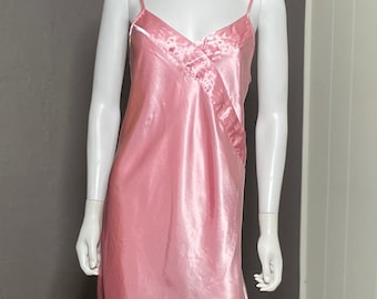 Vintage 90’s Barbie Pink Satin Slip Dress by Laura Adams size Medium