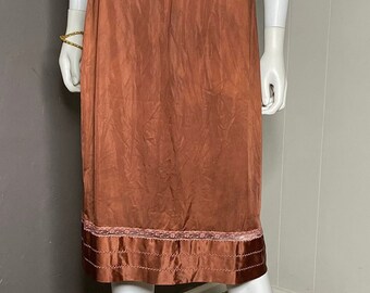 Vintage Brown Hand Dyed Midi Slip Skirt by Lorraine size Medium Tall