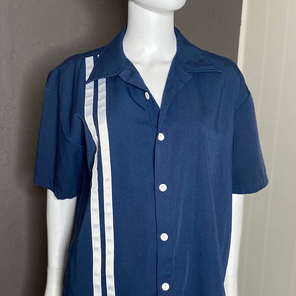 1990s Stripe Bowling Shirt by Steady Last Call size Medium Men's Swingers Shirt