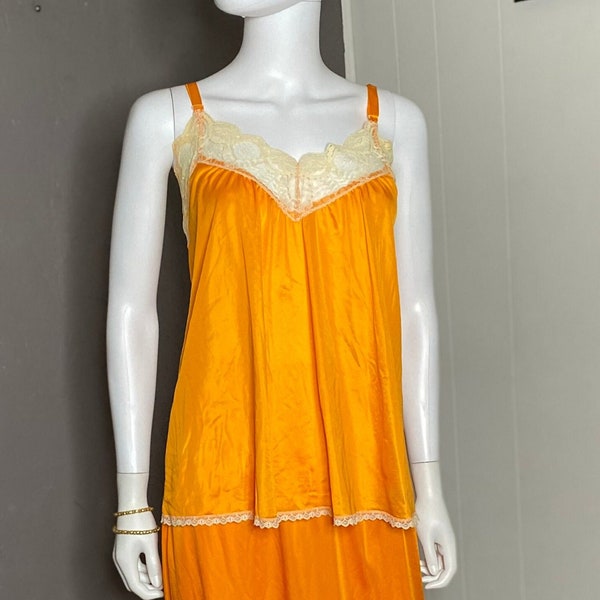 Vintage Orange Hand Dyed Camisole Top with Lace Neck by A Current Event Maternity size L/XL