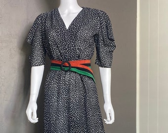 1970s Vintage POPI Sheer Black and White Print Dress size XSmall  70s does 40s Dress