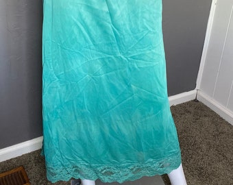Vintage Hand Dyed Teal Maxi Slip Skirt Extra Long Teal Slip Skirt size M