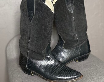 1990’s Vintage Cowboy Boots from Nordstrom Brass Plum Black Leather and Suede Boots size 7 women’s Vintage 90’s Cowgirl Boots