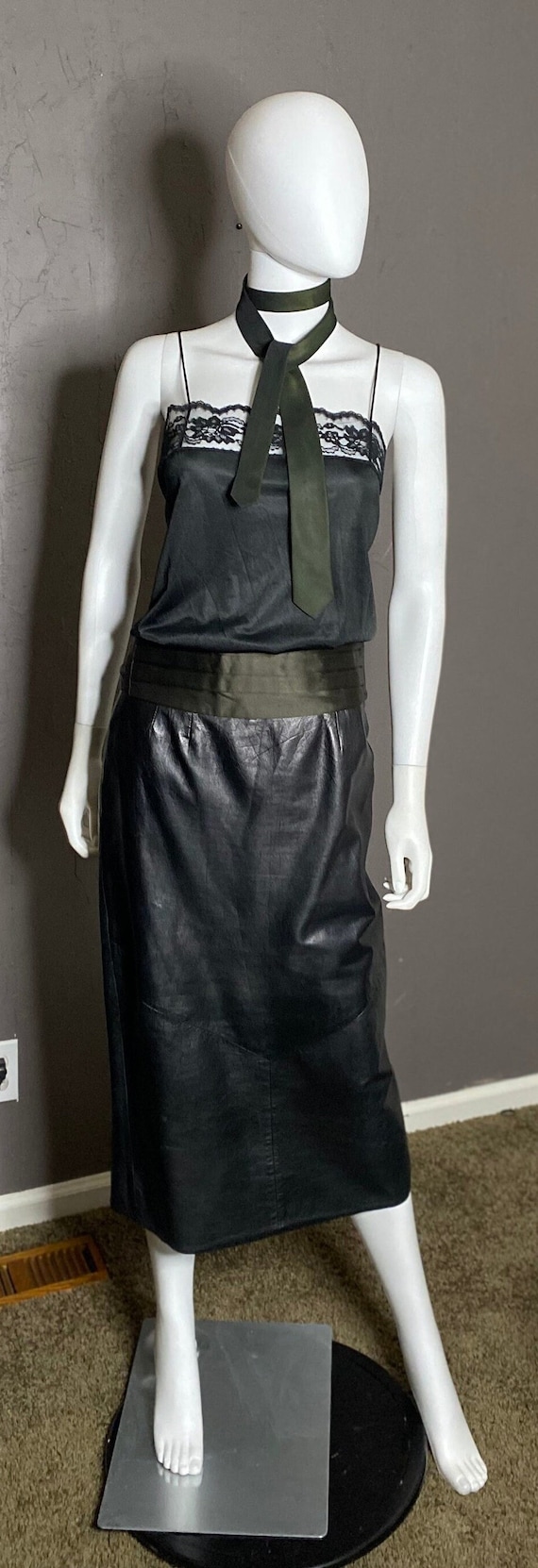 Vintage 90’s Black Leather Midi Skirt by Georgeto… - image 1