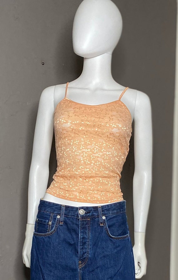 Hand Dyed Peach Stretch Lace Camisole size S/M - image 2