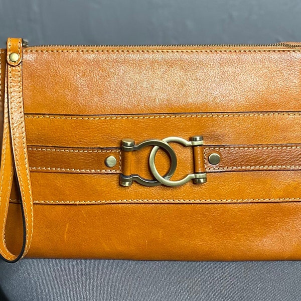 Tan Leather Clutch Bag by Pratesi Firenze