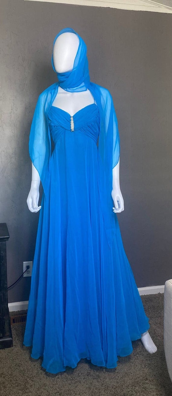 1960s Blue Chiffon Mike Bennet Gown And Scarf size