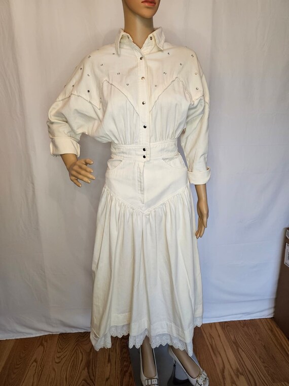 1980 Ivory White Denim Dress Vintage 1980s White A