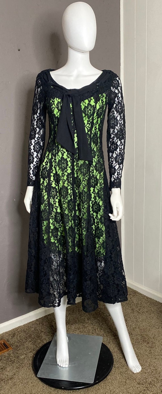 1980's Black Lace Prairie Dress from Karin Stevens