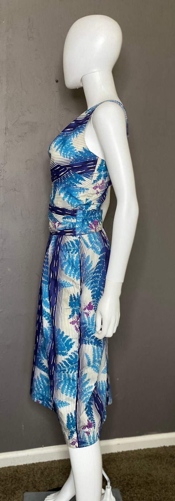 1950’s Blue  Tropical Fern Print Party Dress by M… - image 2