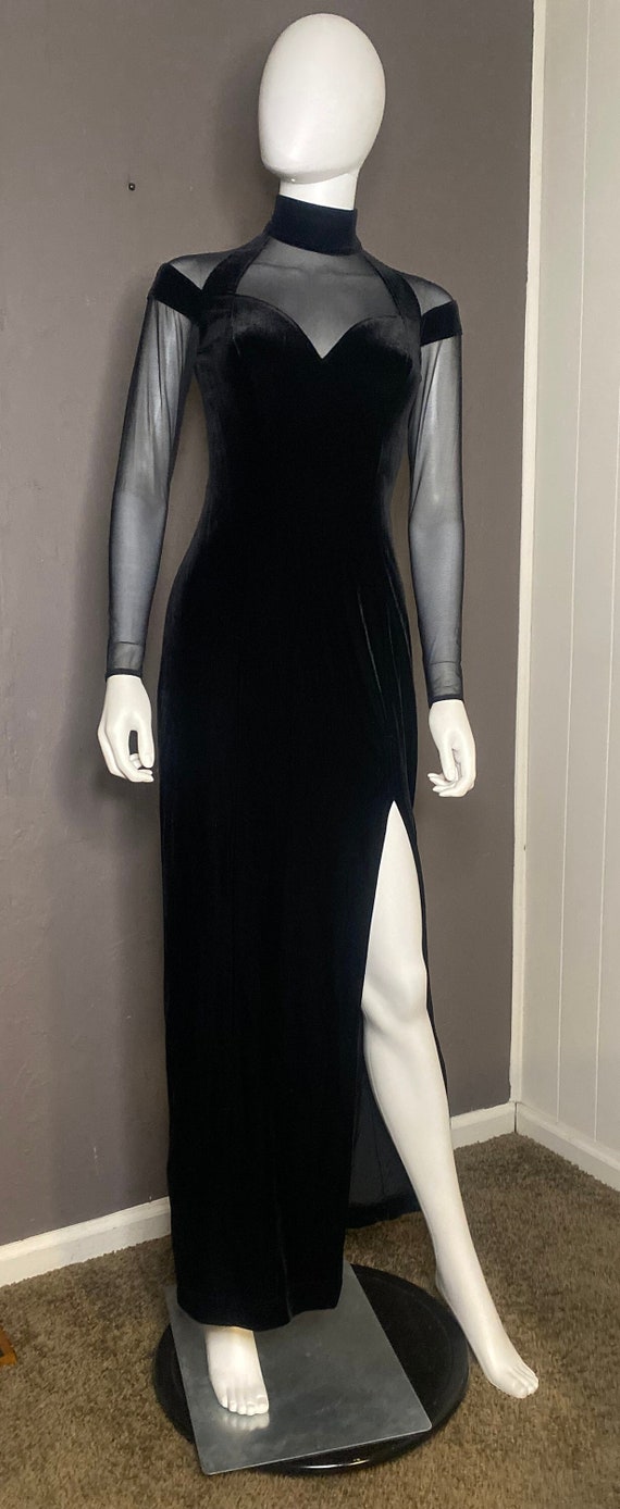 1990’s Black Velvet and Mesh Gown by TADASHI size 