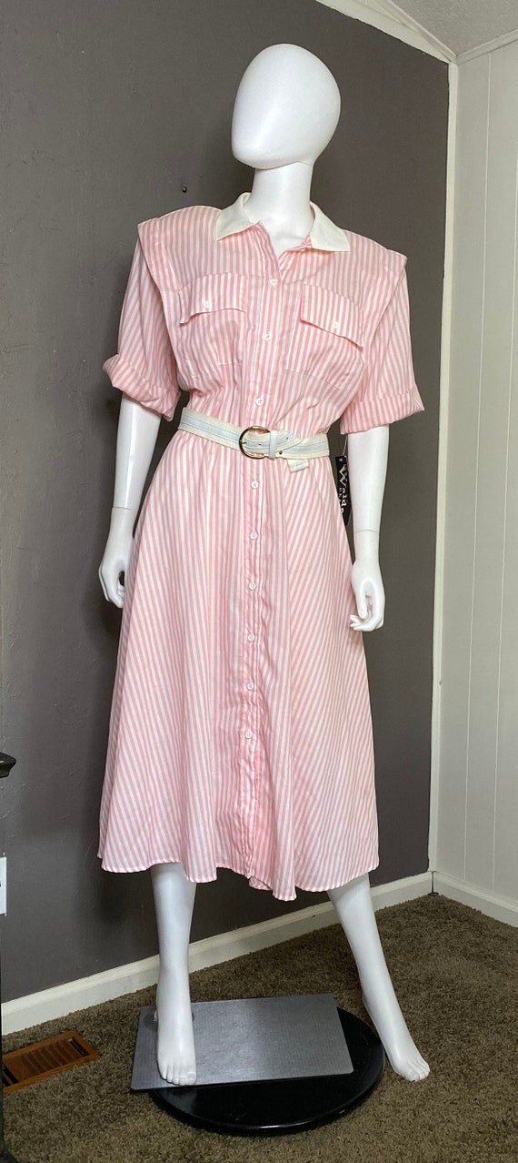 1980’s Pink and White Pinstriped Housedress Deadst