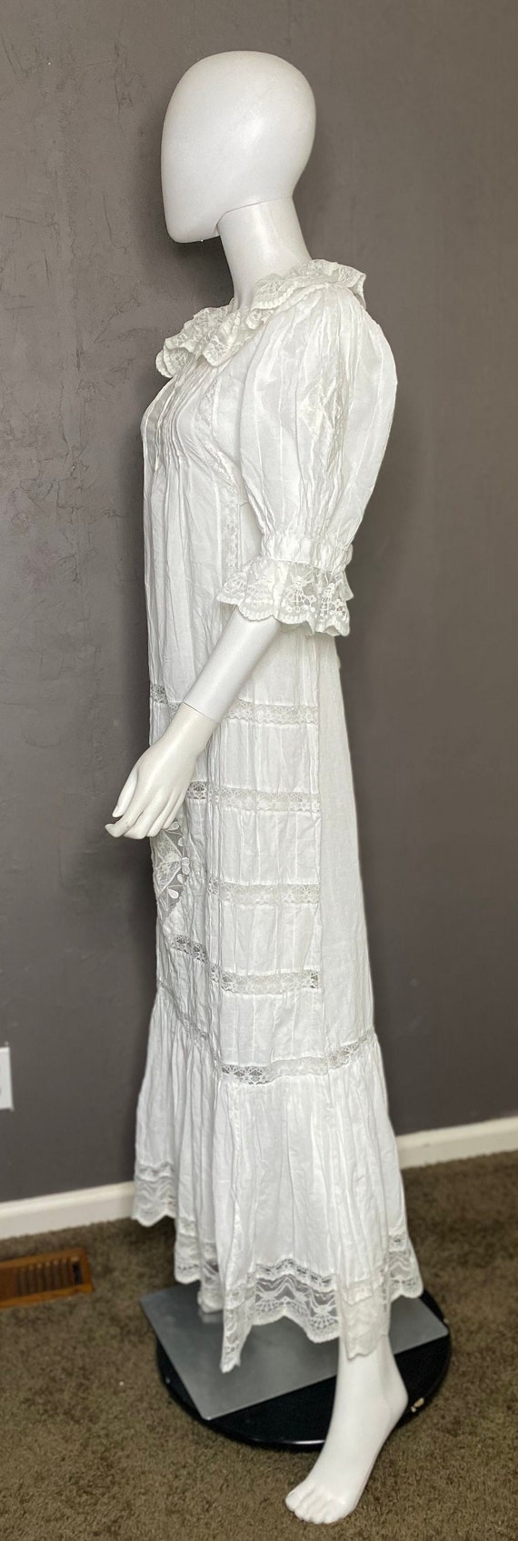 1990's Edwardian Style White Cotton Day Dress by … - image 6